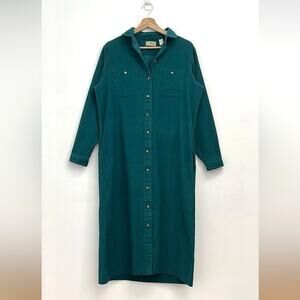 Vintage L.L. Bean Corduroy Cabin Outdoors Cottage Midi Shirt Dress - Size 14